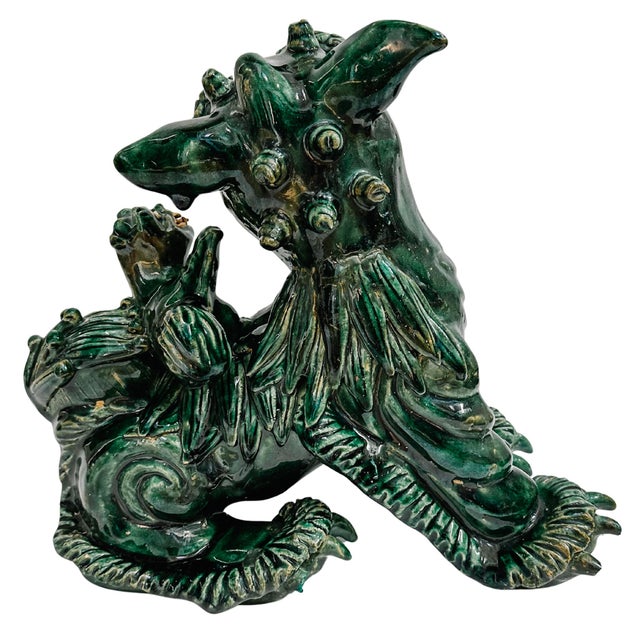 Large Vintage Chinese Green Glazed Pottery Kylin Chinese Dragons - a Pair For Sale - Image 12 of 17