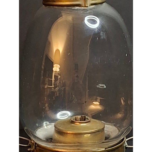 Metal Antique 1840s Brass Whale Oil Lantern Fixed Globe Pear Shape Glass For Sale - Image 7 of 14
