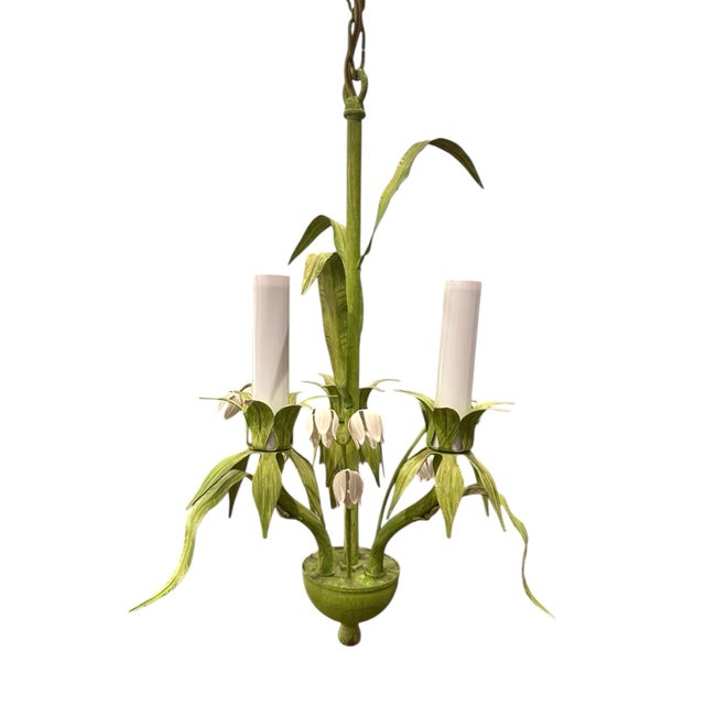 Mid 20th Century Vintage Italian Tole Lily of the Valley Three Light Chandelier / Light Fixture, Circa 1960 For Sale - Image 5 of 6