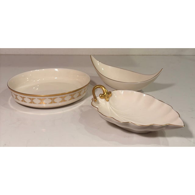 Hollywood Regency Lenox Ivory and Gold Catchall Curation-Set of 3 For Sale - Image 12 of 12