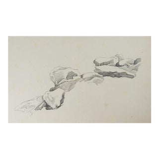 Vintage George Baer Rocky Outcrop Pencil Study Drawing For Sale