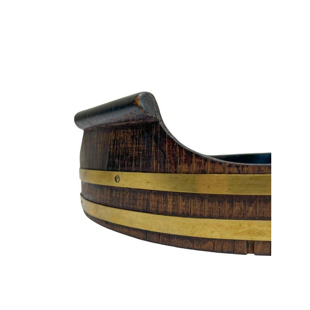19th Century Oval Dark Walnut Tray with Brass Straps For Sale - Image 5 of 13
