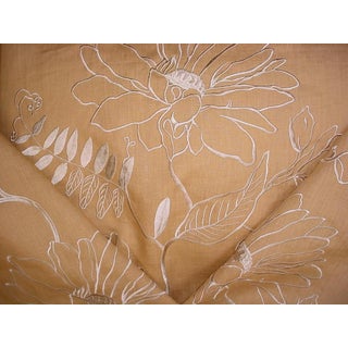 Mulberry Hutton Linen Gold Embroidered Floral Upholstery Fabric- 2-3/8 yards For Sale