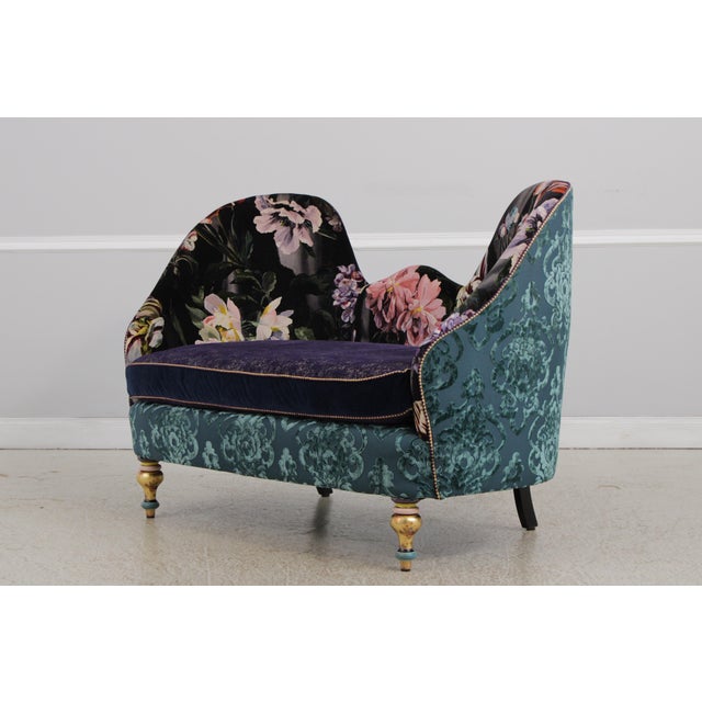 Traditional Mackenzie Childs Whimsical Upholstered Loveseat Settee For Sale - Image 3 of 18