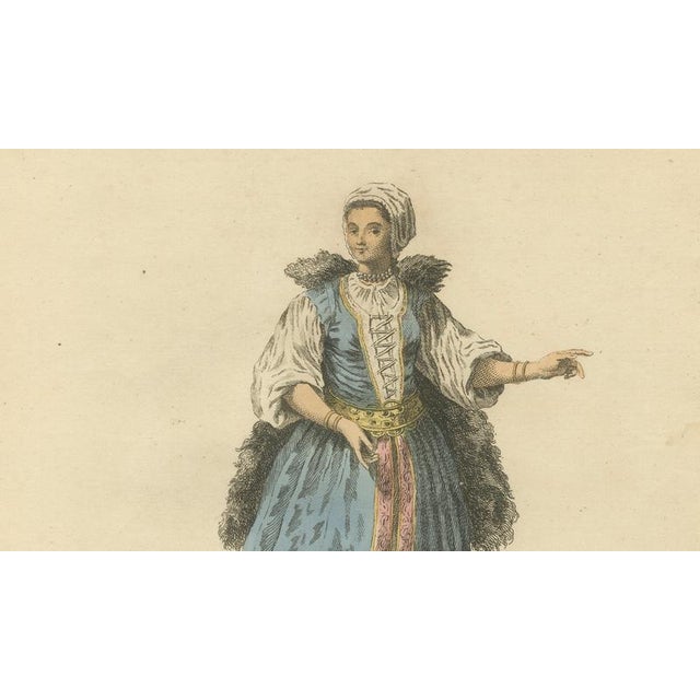 Blue European School, Hungarian Gentleman and Lady Costume, 1749, Paper Engravings, Set of 2 For Sale - Image 8 of 10