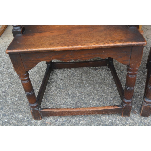 1940s Vintage Carved Pair of j.e. Ware Furniture Wainscot Wood Side / Dining Chairs Medieval / Thrones For Sale - Image 6 of 16