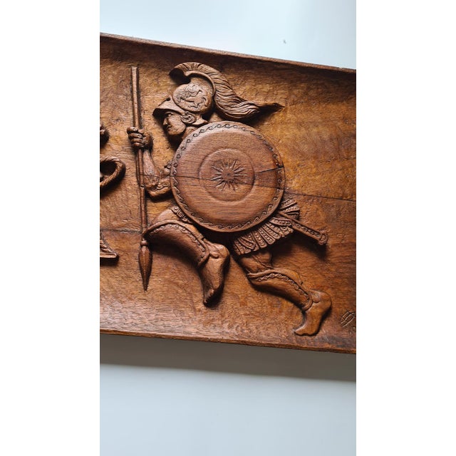 Large Hand-Carved Wooden Relief with The Walls of Troy Motif, Germany, 1956 For Sale - Image 11 of 15