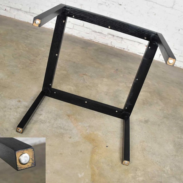 Vintage Blackened Oak Square Parsons Style Side Table With Glass Top For Sale - Image 11 of 13