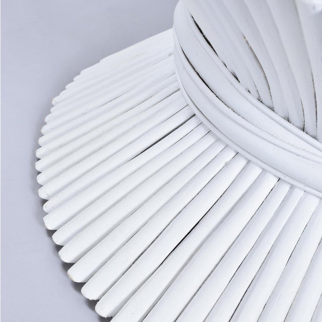 McGuire Coastal White Rattan Wheat Sheaf Coffee Table With Round Glass For Sale - Image 11 of 12