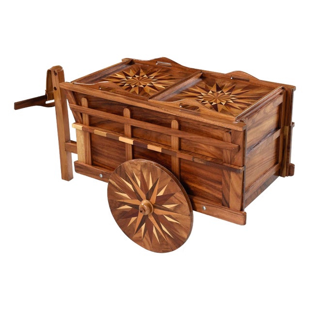Hand Crafted Folk Art Costa Rican Oxcart Wagon Bar Cart With Intricate Marquetry For Sale
