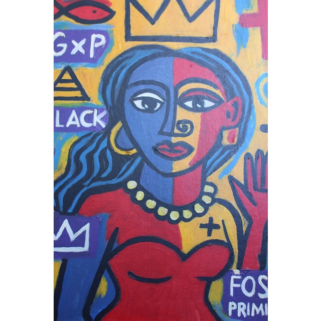 Late 20th Century Neo-Expressionist Bright Bold Color Post Modern Cubist Portrait Painting For Sale - Image 9 of 9