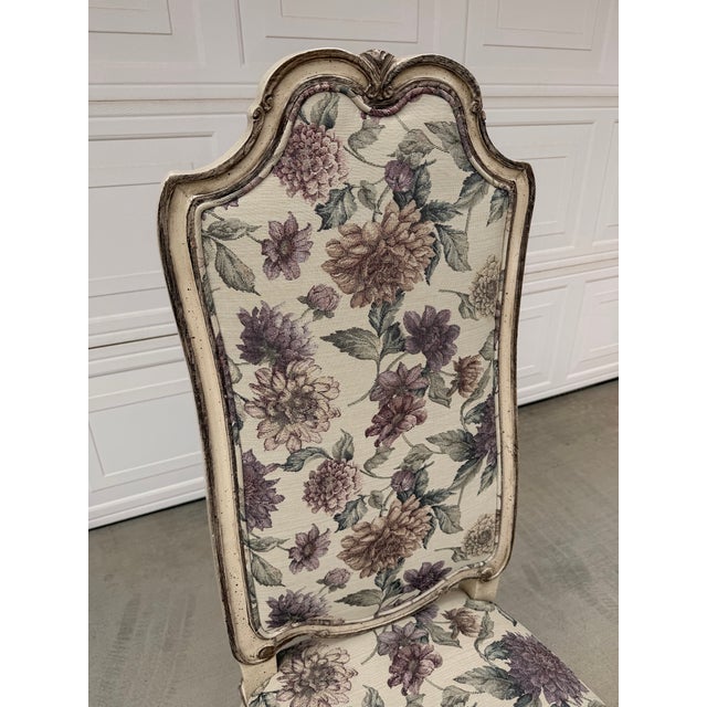 French Provincial Mid 20th Century French Provincial Style Floral Tapestry Accent Chair With Distressed Finish For Sale - Image 3 of 11