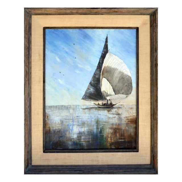 Textile 1970s Sailboat Seascape by Jaqueline Kammerer Cattaneo For Sale - Image 7 of 7