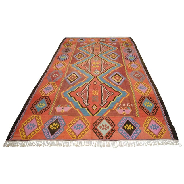 Textile 1980s Vintage Handwoven Turkish Kilim Rug Large Living Room Decor- 6′10″ X 12′8″ For Sale - Image 7 of 14