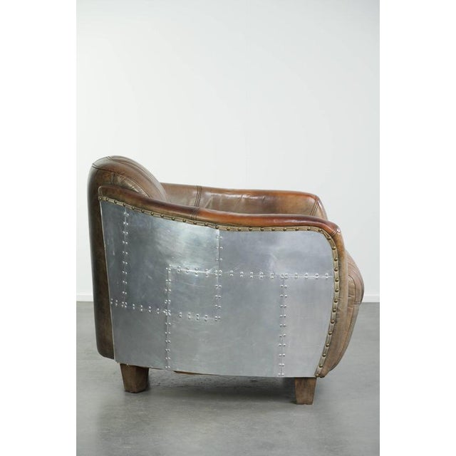 Cowhide Leather Aviator Club Armchair with Aluminium Finish For Sale - Image 3 of 13