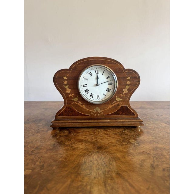 1900 - 1909 Antique Edwardian Mahogany Inlaid Mantle Clock, 1900 For Sale - Image 5 of 5