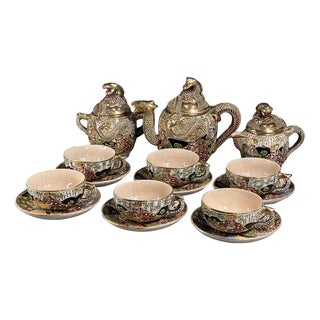 Hand-Painted Satsuma Dragon Tea Service from Kinkozan Tsukuru, 1920s, Set of 15 For Sale