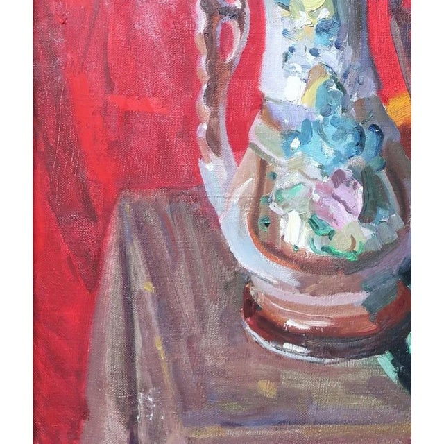 Floral Still Life Oil Painting, Ukrainian Soviet Art (1985) 75-75 For Sale - Image 4 of 6
