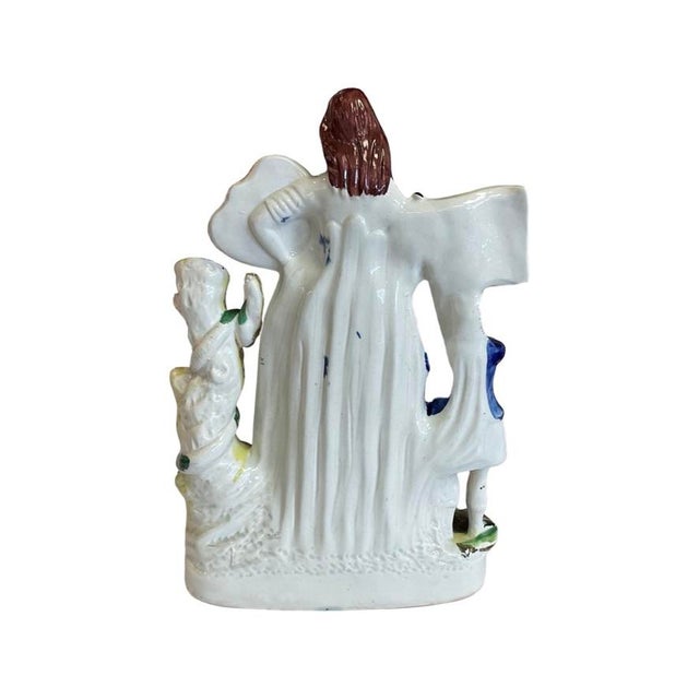 Mid 19th Century Staffordshire "Band of Hope" Figure/Flatback Features a Lady with Floral Dress, Holding a Shield with a...