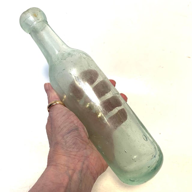 Glass Late 19th Century Victorian Aqua Glass Round Bottom Bottle For Sale - Image 7 of 12