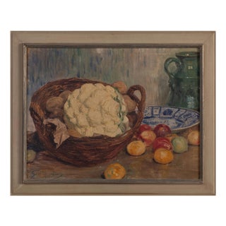 Fritz Grotemeyer, Still Life with Cauliflower and Chinese Plate, Oil on Canvas, 1929 For Sale