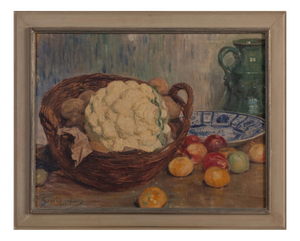 Fritz Grotemeyer, Still Life with Cauliflower and Chinese Plate, Oil on Canvas, 1929