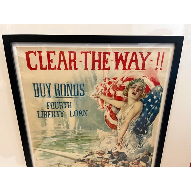 A very beautiful vintage WW1 poster by Howard Chandler Christy Clear The Way Buy Bonds showing Lady Liberty and Soldiers...