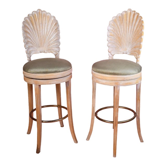 Pair of Italian Grotto Swivel Bar Stools For Sale