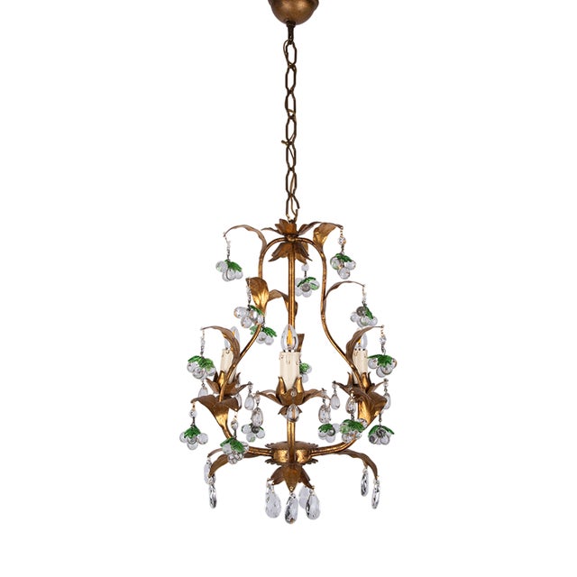 Italian Gilt Fruit Chandelier with Murano Glass Grapes, 1930s For Sale