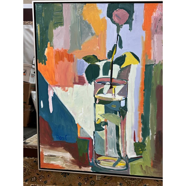 Marius L. Bosc Rose in Vase, Reflections in Water Oil Painting, Signed For Sale - Image 10 of 12