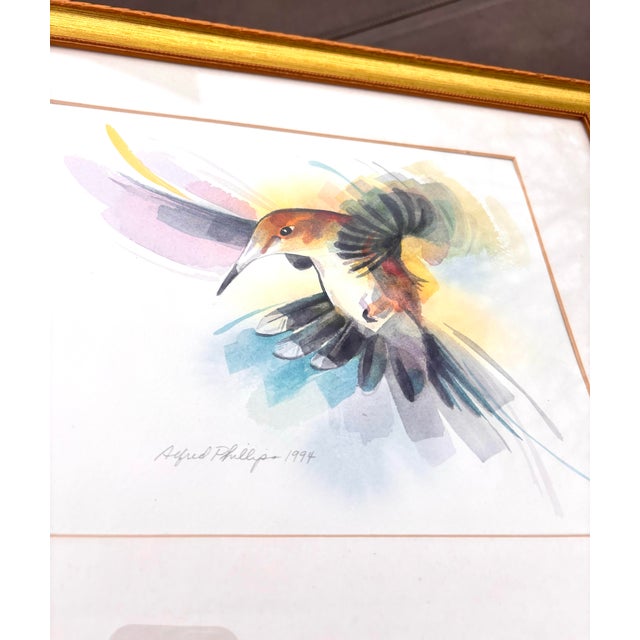 1990s Original Framed Watercolors of Hummingbirds Signed, a Pair For Sale - Image 10 of 12