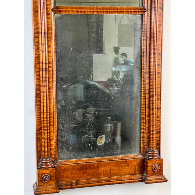 Wood Fine Antique Federal Period Tiger Maple Two Panel Mirror C. 1820 For Sale - Image 7 of 11