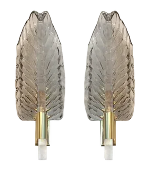 Gray Leaf Murano Glass Wall Sconces by Simoeng, Set of 2