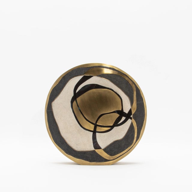 R & Y Augousti Modern Vase in Shagreen With Shell and Brass Details by R & Y Augousti For Sale - Image 4 of 10