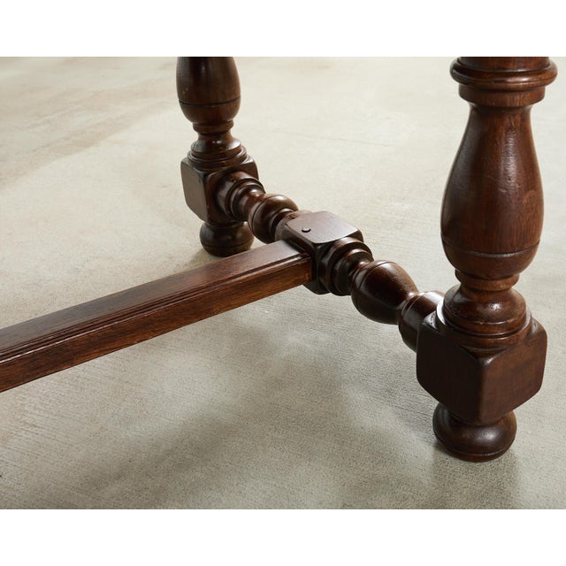 Country English Provincial Oak Farmhouse Trestle Dining Table For Sale - Image 12 of 18