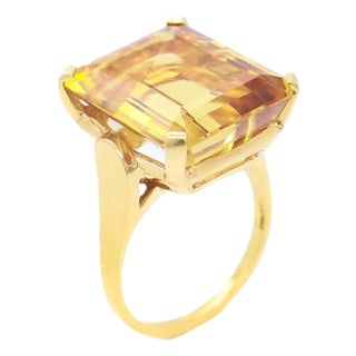 Vintage 14k Gold & Emerald Cut Citrine Cocktail Ring For Sale