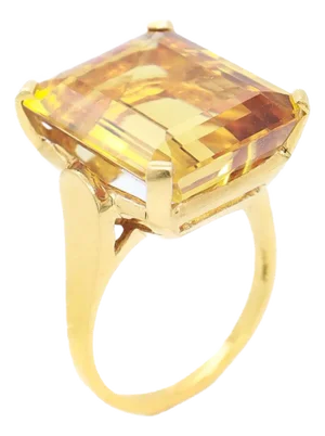 Vintage 14k Gold & Emerald Cut Citrine Cocktail Ring