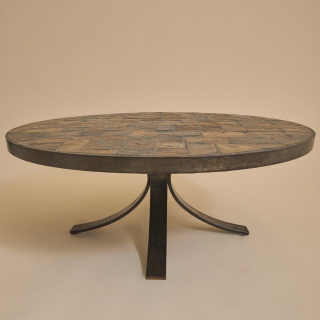 Metal French Brutalist Slate Tile Mosaic Coffee Table, 1970s For Sale - Image 7 of 10