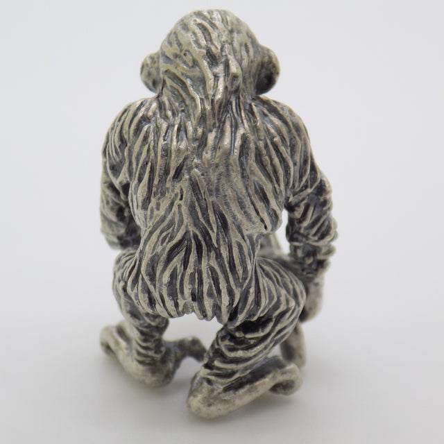 Metal Vintage Italian Handmade Genuine Silver Chimpazee Monkey With Wooden Log Figurine For Sale - Image 7 of 10