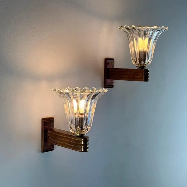 1940s Murano Bellflower Wall Sconces by Ercole Barovier for Barovier & Toso, 1940s, Set of 2 For Sale - Image 5 of 17