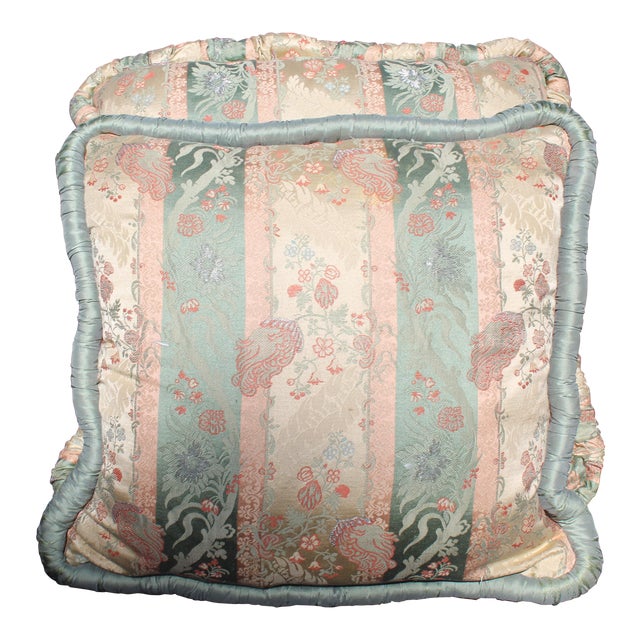 Vintage Mid-Century Italian Traditional Floral Print Pillows - a Pair For Sale