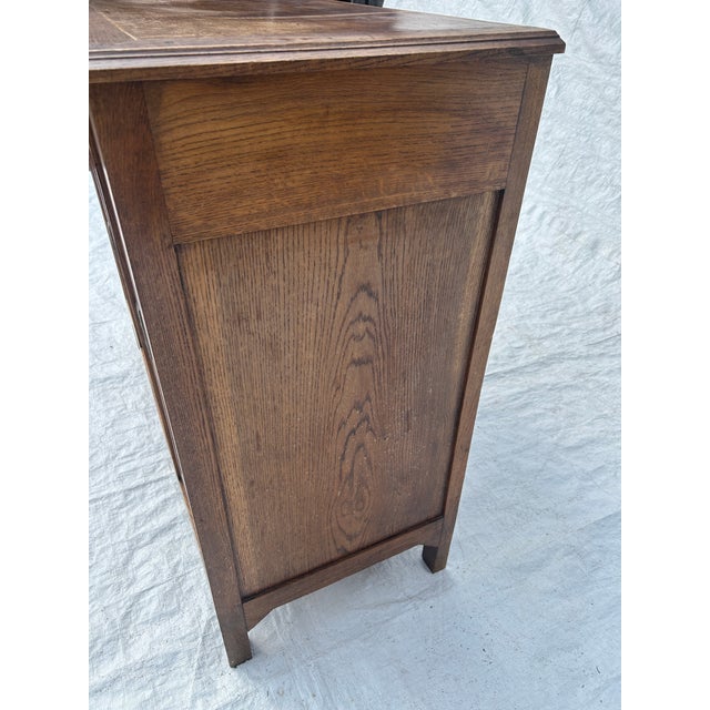 Wood Vintage Mission Solid Oak Server Art & Craft Style Sideboard Attributed For Sale - Image 7 of 8