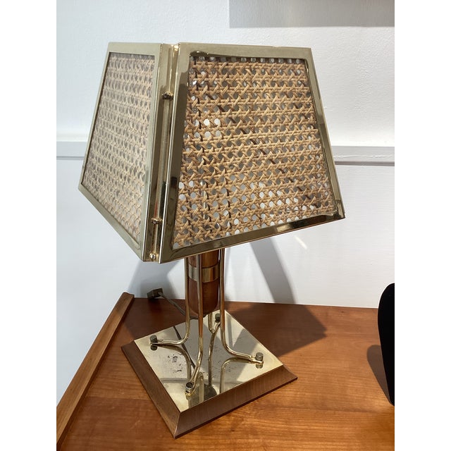 Brass and Wicker Table Lamp, 1970s For Sale - Image 4 of 14