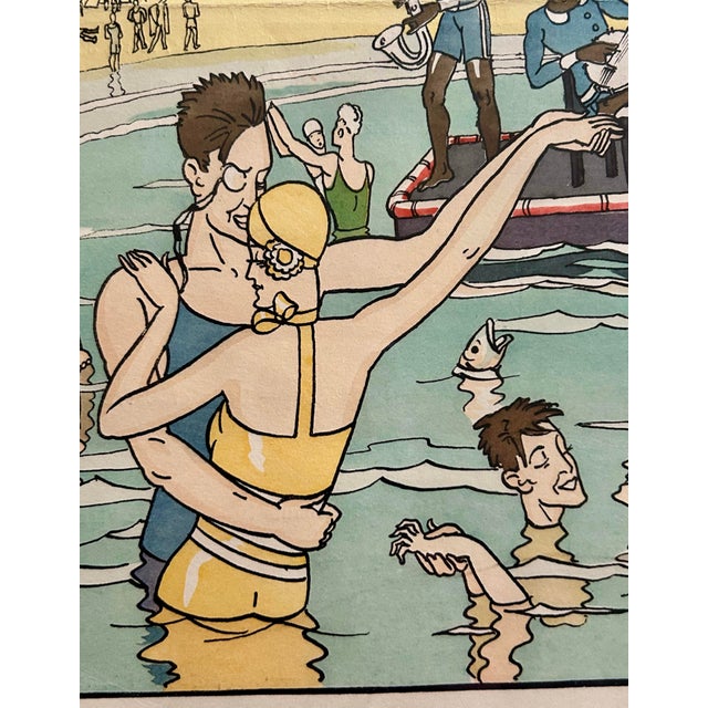 Robert Dansler French Art Deco Illustrator Framed Beach Scene For Sale In San Francisco - Image 6 of 10