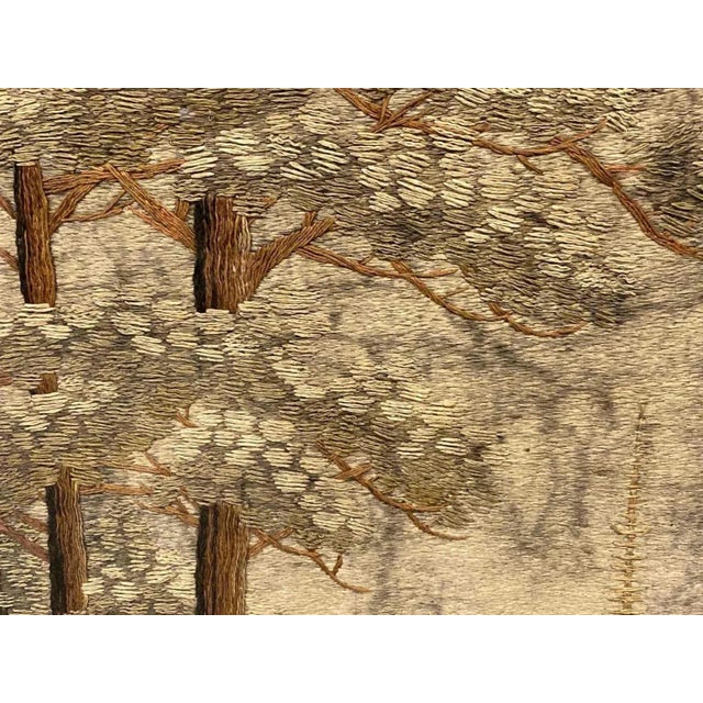 Japonisme Early 20th Century Japanese Embroidery Textile Pagoda Scenery Panel For Sale - Image 3 of 13