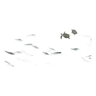 Silver Leaf Chinoiserie Hand-Painted Underwater Ocean Mural (Set of 4) For Sale
