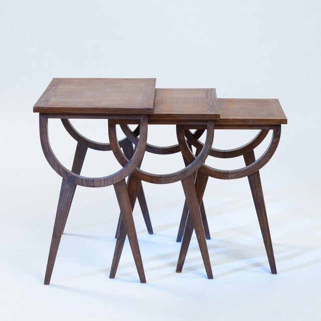 Mid-Century French Oak Parquetry Nesting Tables, 1950s, Set of 3 For Sale - Image 11 of 14