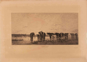 Auguste Raffet, Éléphants d’Afrique (Souvenir du Luxembourg), Lithograph, 1879
