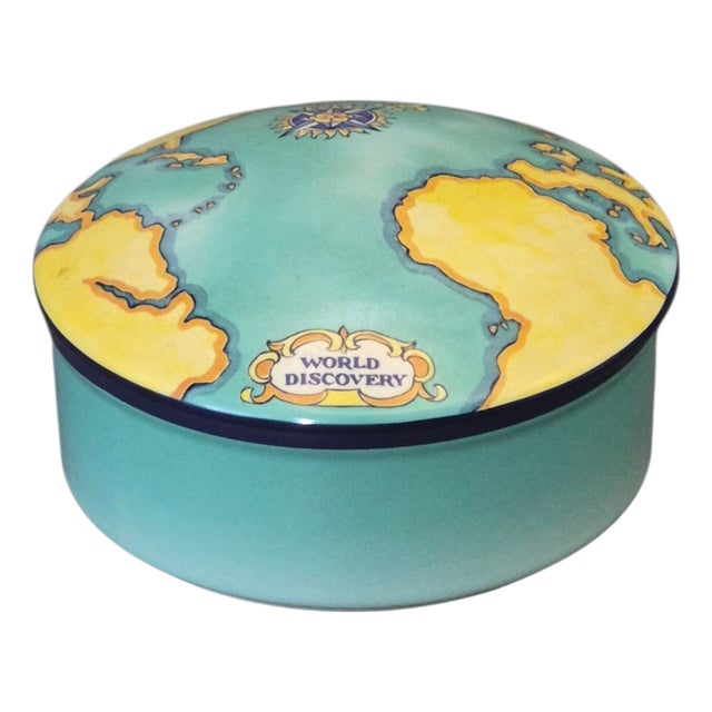 Vintage Made in Franch Tiffany Porcelain Trinket Box "Tauck World Discovery" Map For Sale