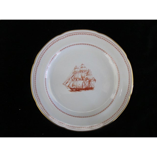 Traditional Spode Copeland England Red Trade Winds George of Salem 8" Salad Plate Pair For Sale - Image 3 of 6